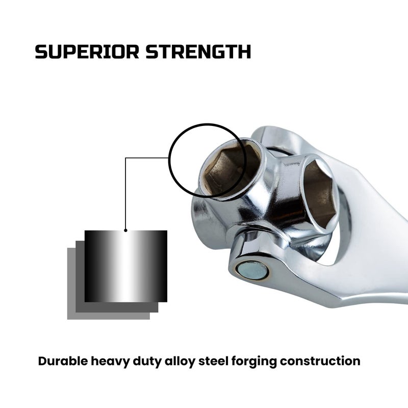 Lichamp 8-in-1 Socket Wrench Metric 8-21mm, Flexible Dog Bone Multi Functional Household Universal Hexagon Spanner, 360 Degree Rotating Head - Image 3